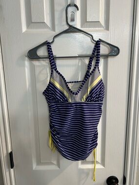Athleta Capitola Blue Striped Underwire Padded Tankini Swim Top Size 34B/C